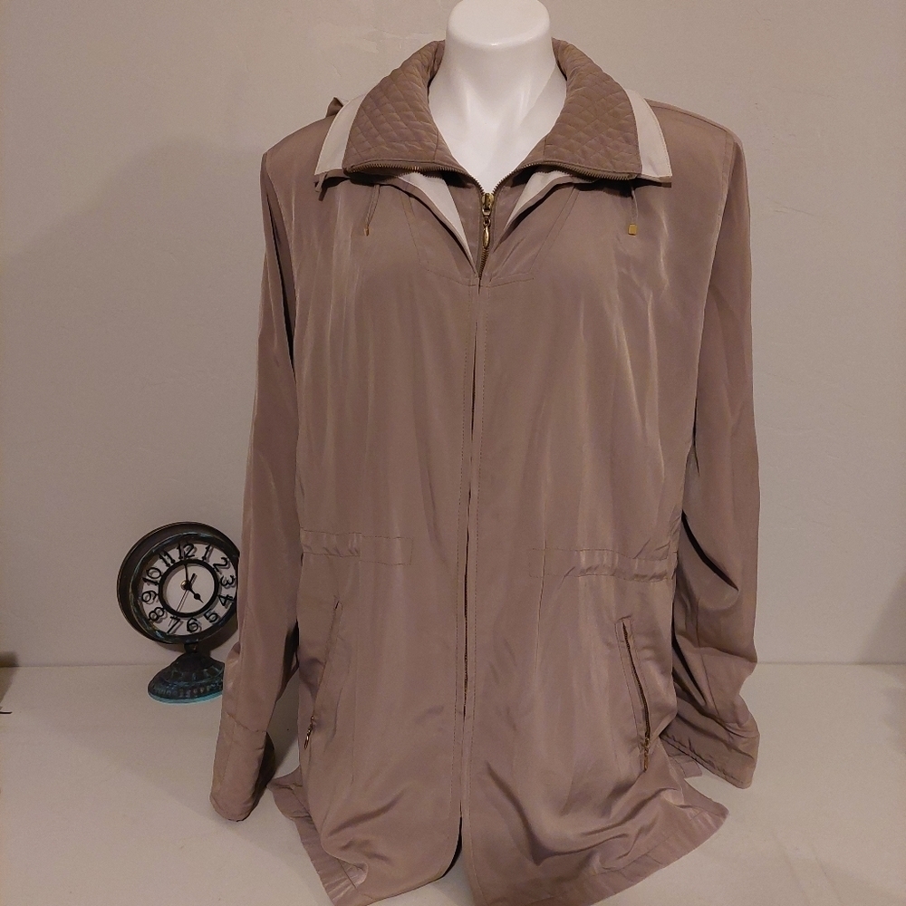 Weather Tamer Vintage Tan Quilted‎ Neck Full Zip Coat Size M Hooded